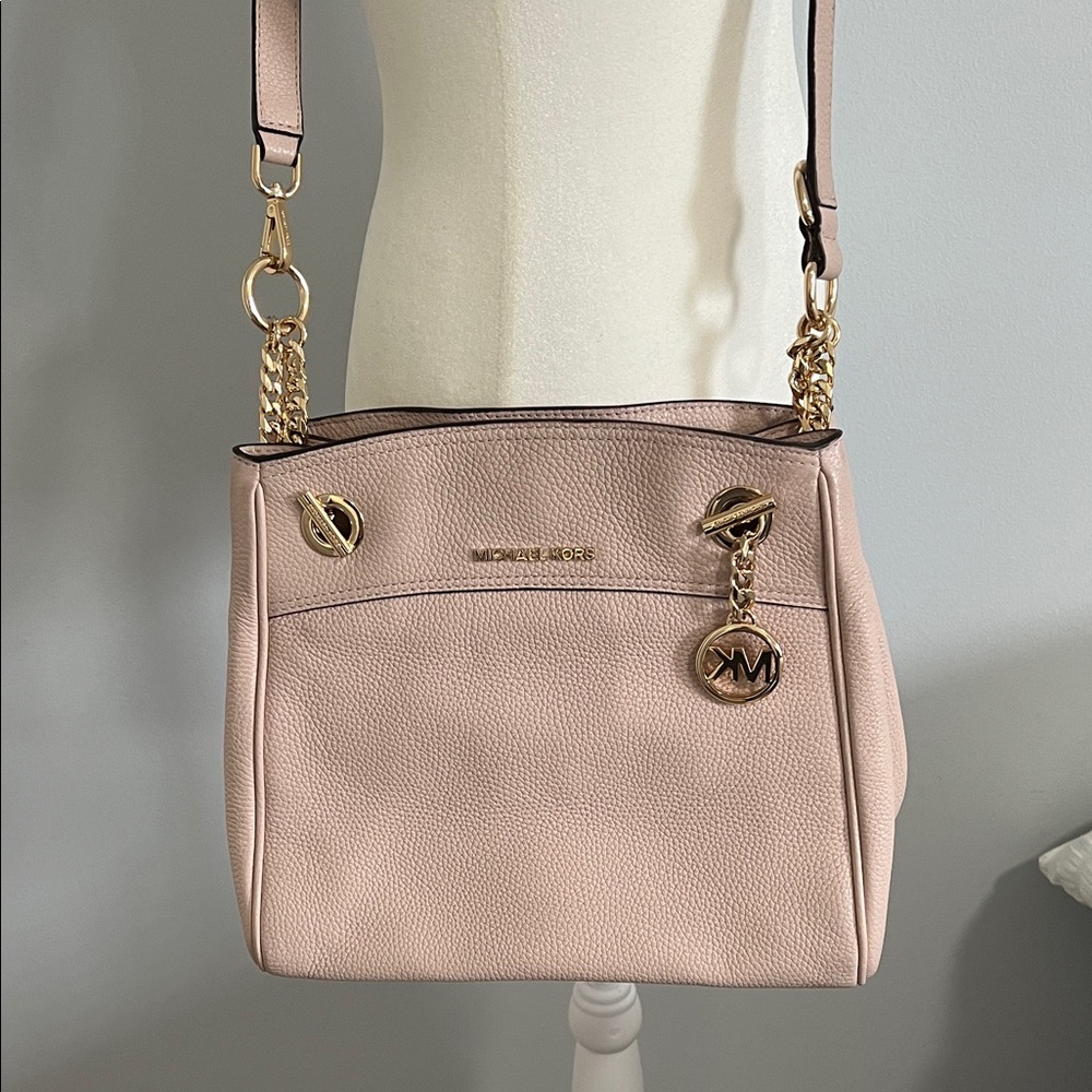 Michael Kors Blush Pink Pebbled Leather Shoulder Bag with Gold Hardware